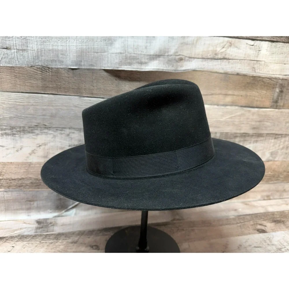 Millers Cowboy Hat Made by Imperial‎ Stetson Black Leather Red Feather Sz 7 1/8